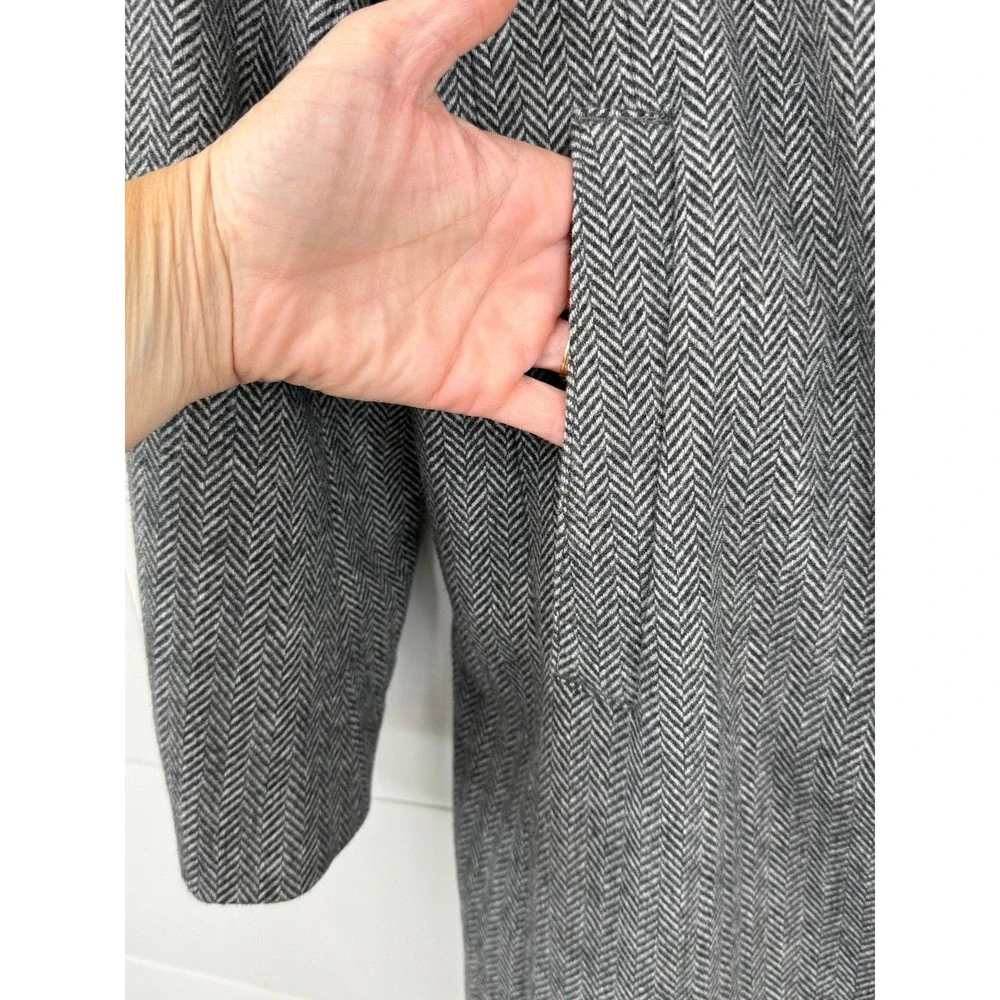 Gap Herringbone Wool Blend Topcoat MEN‎ Medium Grey Black Long Jacket Coat